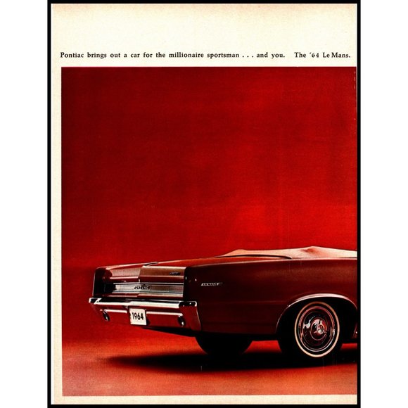 1964 Pontiac Wide Track LeMans Convertible 2 Page Vintage Print Ad Wall Art - Picture 2 of 3